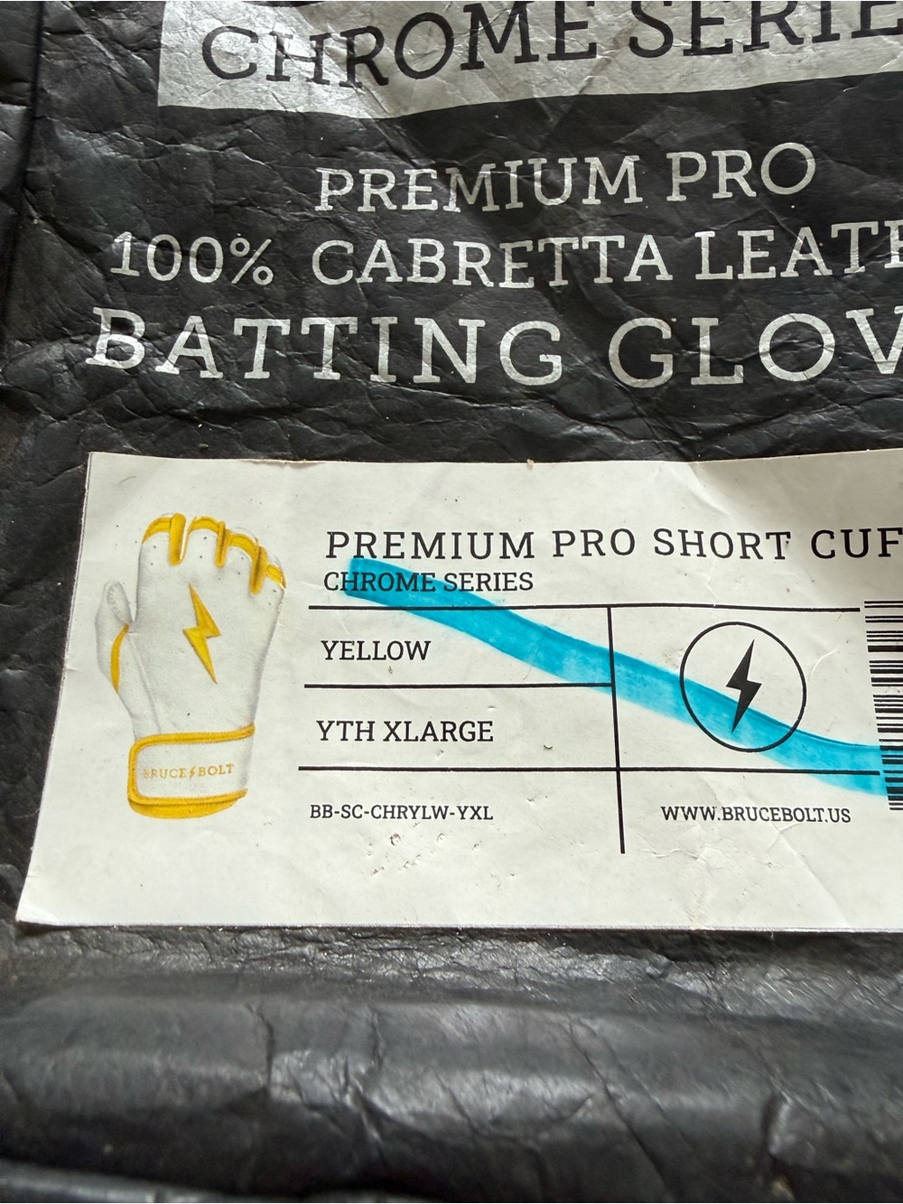 Bruce Bolt Kids Chrome Series Short Cuff Batting Mittens - Yellow - Picture 2 of 5